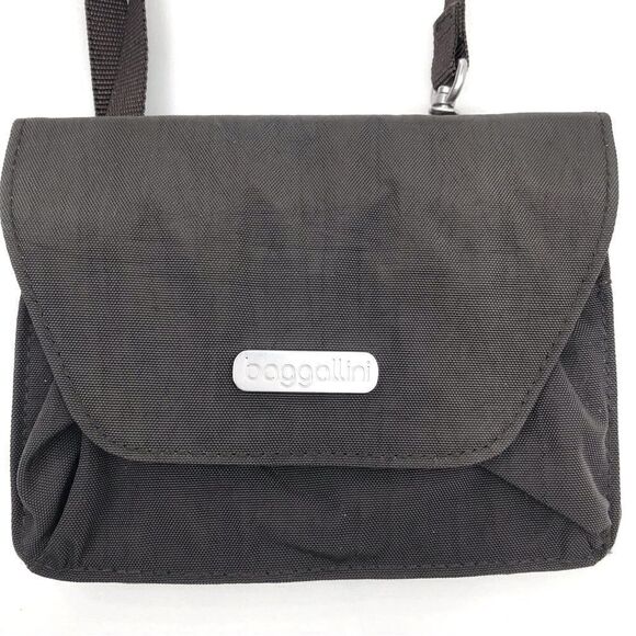 Baggallini Dark Brown Nylon Crossbody Travel Wallet Mini Bag - Picture 3 of 12
